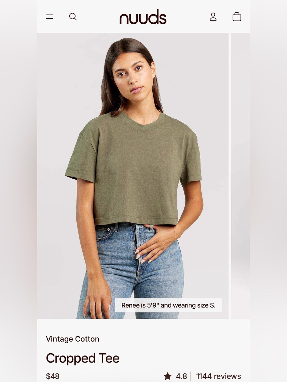 NWOT nuuds Olive Cropped Tee
